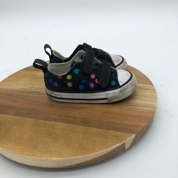 Converse Chuck Taylor All Star 2V Lo Sneakers Infant 4 Black Confetti Polka Dots - Picture 1 of 9